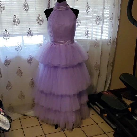 strapless open back dress Lilac tulle halter band dress main image 0